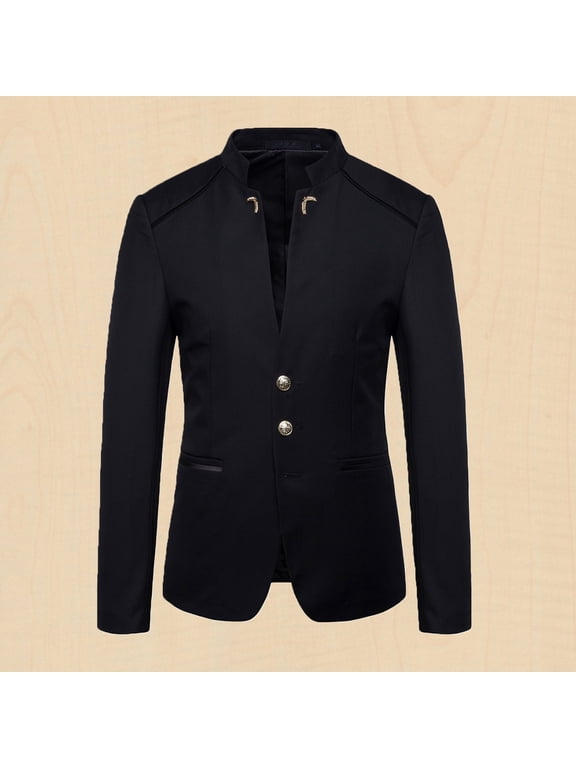 Mens Tops Clearance Men's Casual Lightweight Suit Stand Mandarin Collar Blazer Long Sleeve Button Down Jackets Sport Business Coat