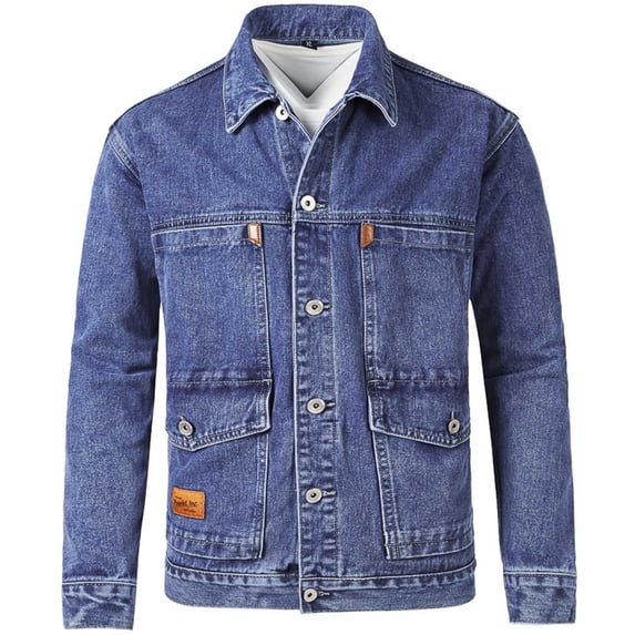 jjayotai Mens Tops Clearance Men's Fashion Casual Denim Jacket Long Sleeve Button Down Single-breasted Plus Size Outdoor Jacket