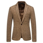 jjayotai Mens Tops Clearance Mens Herringbone Tweed Blazer Suit Notch Lapel One-button Wool Blend Sport Coat Jacket Costume