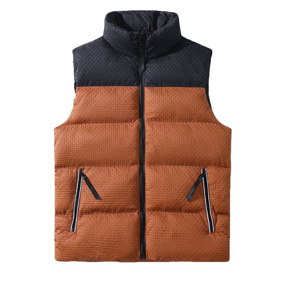jjayotai Mens Tops Clearance Men's Lightweigh Puffer Vest Patchwork Warm Down Zipper With Pockets Stand Collar Top Sleeveless Jacket Outerwear
