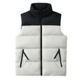 thumbnail image 1 of jjayotai Mens Tops Clearance Men's Lightweigh Puffer Vest Patchwork Warm Down Zipper With Pockets Stand Collar Top Sleeveless Jacket Outerwear, 1 of 8