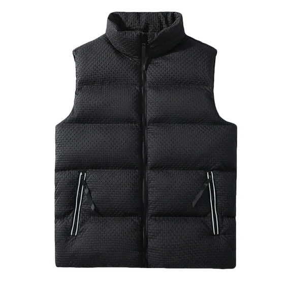 jjayotai Mens Tops Clearance Men's Lightweigh Puffer Vest Patchwork Warm Down Zipper With Pockets Stand Collar Top Sleeveless Jacket Outerwear