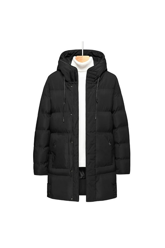 Mens Tops Clearance Men's Long Winter Coat Hooded Warm Quilted Jacket Waterproof Puffer Cold Weather Parka