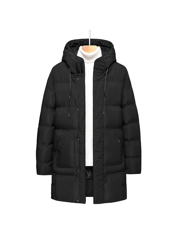 Mens Tops Clearance Men's Long Winter Coat Hooded Warm Quilted Jacket Waterproof Puffer Cold Weather Parka