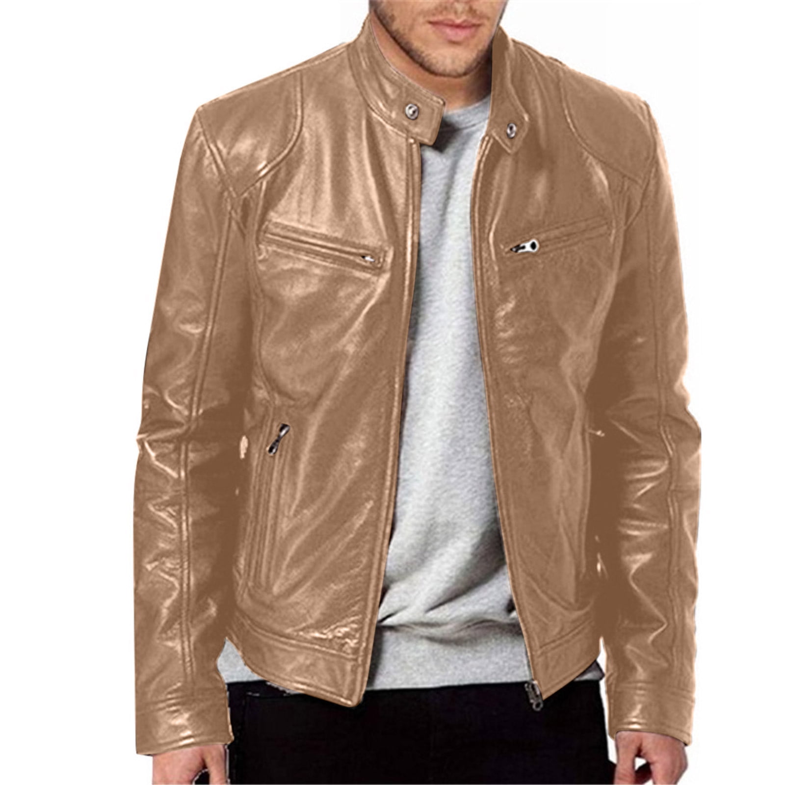 jjayotai Mens Tops Clearance Mens Vintage Cool Jacket Genuine Lambskin