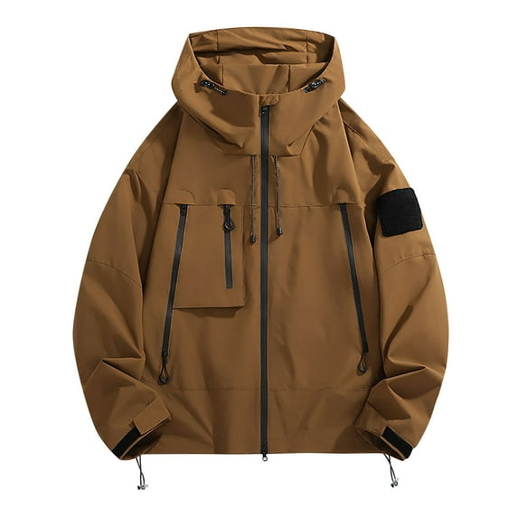 jjayotai Multiple Pocket Jacket for Women 2024, Plus Size Solid Zip Up Hooded Outdoor Jackets Casual Trendy Fall Winter Coat Coffee S