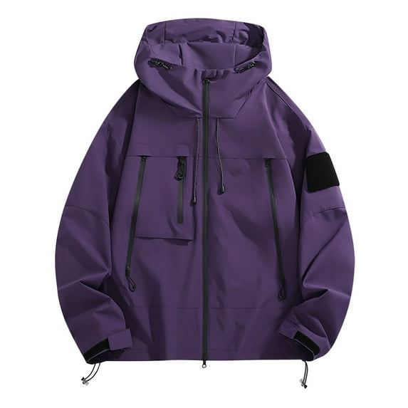 jjayotai Multiple Pocket Jacket for Women 2024, Plus Size Solid Zip Up Hooded Outdoor Jackets Casual Trendy Fall Winter Coat Purple XXL