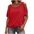 thumbnail image 1 of jjayotai Off Shoulder Tops for Women Short Sleeve Shirt Crew Neck Tee Casual Loose Fitted Solid Color Blouses, 1 of 6