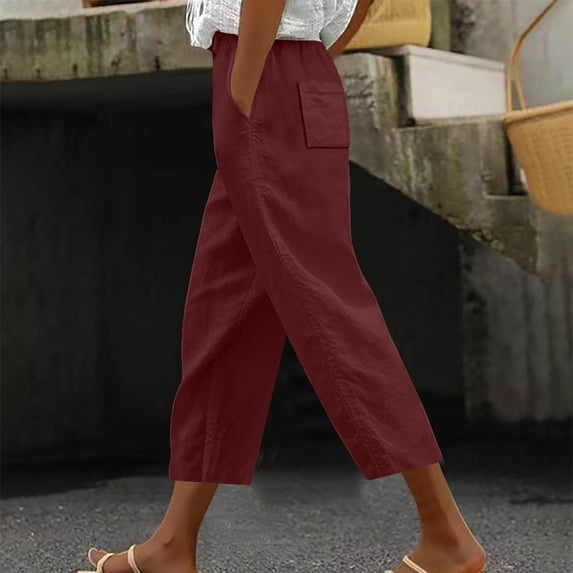 jjayotai Petite Capris for Women, Length Casual Loose Drawstring Wide Cropped Trousers with Pocket Summer Fall Clothes