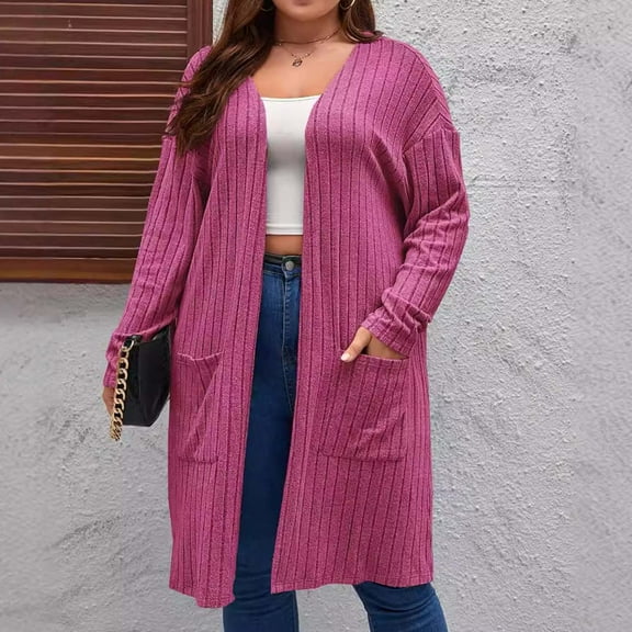 jjayotai Plus Size Jackets for Women, Solid Basic Knitted Cardigan Casual Loose Fit Blouse Trendy Fall Winter Long Coat