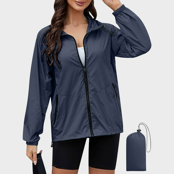 jjayotai Rain Jacket, Womens Lightweight Waterproof Windbreaker Jackets Hooded Packable Rain Coats with Pockets Navy XL