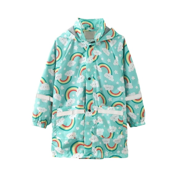 jjayotai Rainy Season Children's Raincoat Jacket Cute Print Hooded Mid-length Jacket with Pockets Light blue 4-5 Years