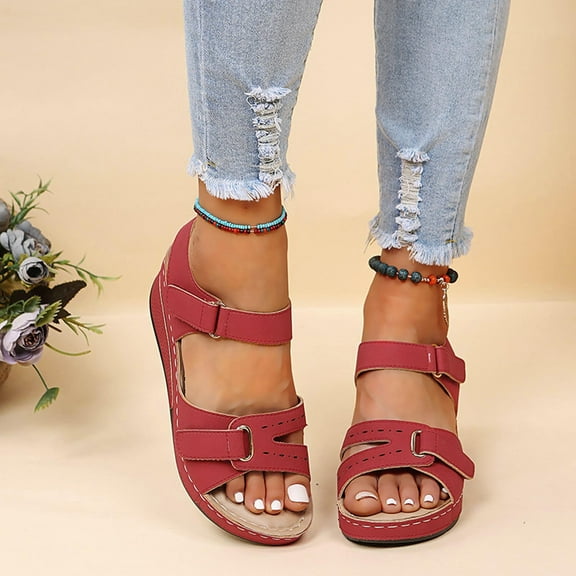 jjayotai Sandels for Women Clearance Summer Ladies Slippers Casual Women's Shoes Lightweight Platform Wedges Sandals Flash Picks Red