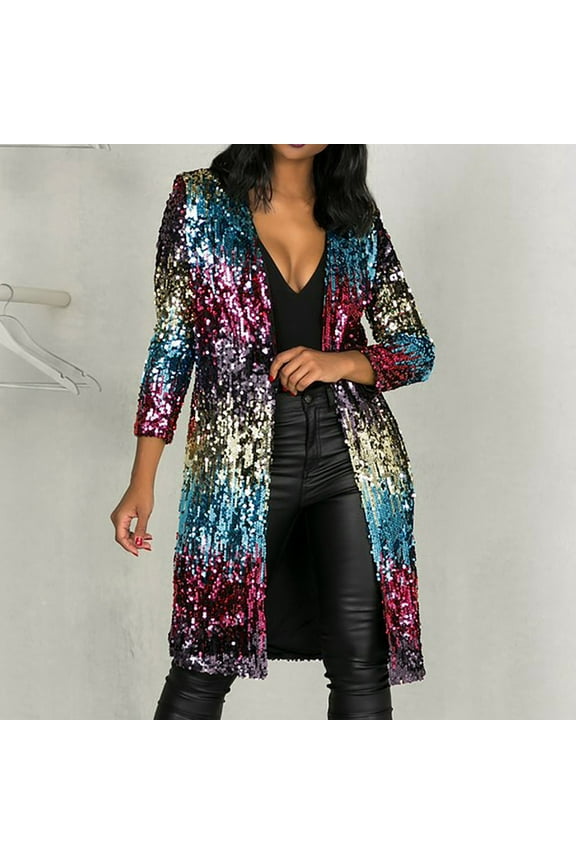 Sequin Cardigan Jackets for Women, Long Sleeves Open Front Duster Blazers Cover-up Jacket Coat