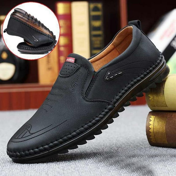 jjayotai Shoes for Men Men Driving Shoes Soft Leather Peas Shoes Casual Flat Non-Slip Business Shoes Flash Picks