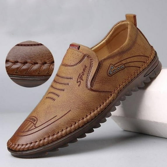 jjayotai Shoes for Men Men Driving Shoes Soft Leather Peas Shoes Casual Flat Non-Slip Business Shoes Flash Picks