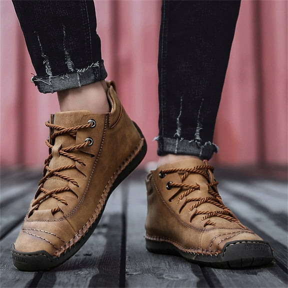 jjayotai Shoes for Men Men'S Shoes High-Top Outdoor Men'S Casual Shoes Slim Leather Shoes Flash Picks