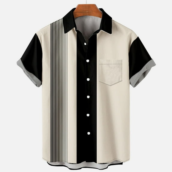 jjayotai Short Sleeve Shirt for Men Men Casual Fashion Patchwork Turndown Collar Printing Short Sleeve Have Pockets Button Shirt Tops Blouse
