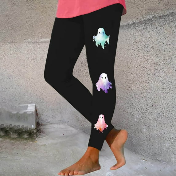 jjayotai Soft Buttery Leggings for Women, Pockets Seamless Compression Leggings Ghost Pumpkin Printed Halloween Full Length Leggings Outfit