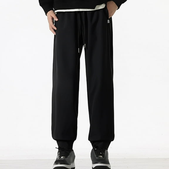 jjayotai Sweatpants for Men, Drawstring Elastic Waisted Lounge Athletic Pants, Loose Fit Straight Leg Trousers with Zipper Pocket Black L