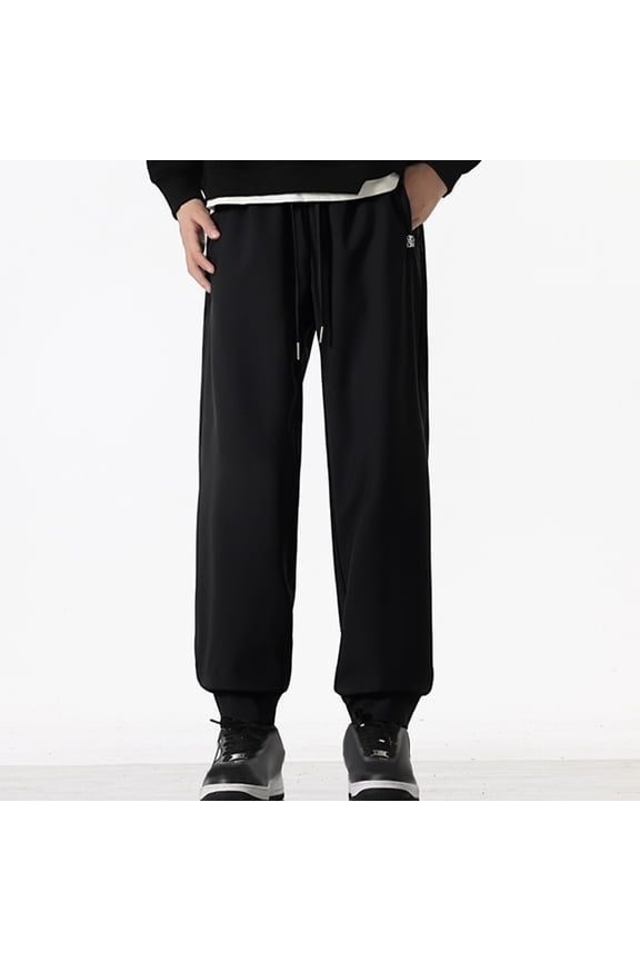 Sweatpants for Men, Drawstring Elastic Waisted Lounge Athletic Pants, Loose Fit Straight Leg Trousers with Zipper Pocket Black XXXXXL