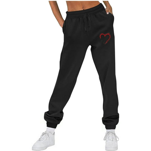 jjayotai Sweatpants for Women, Heart Printed Baggy Lounge Pants Casual Cinch Bottom Trousers High Waisted Sweat Jogger Pants