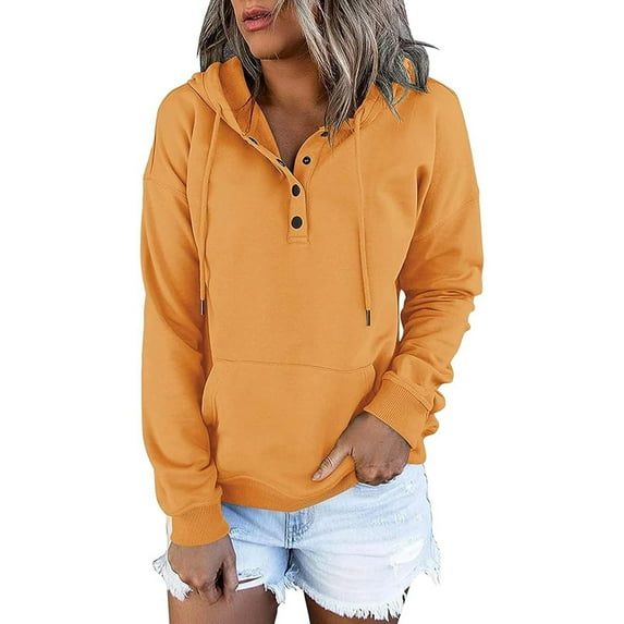jjayotai Sweatshirt for Women, 2024 Hooded Button Collar Drawstring Hoodies Pullover Casual Long Sleeve Comfy Loose Tops