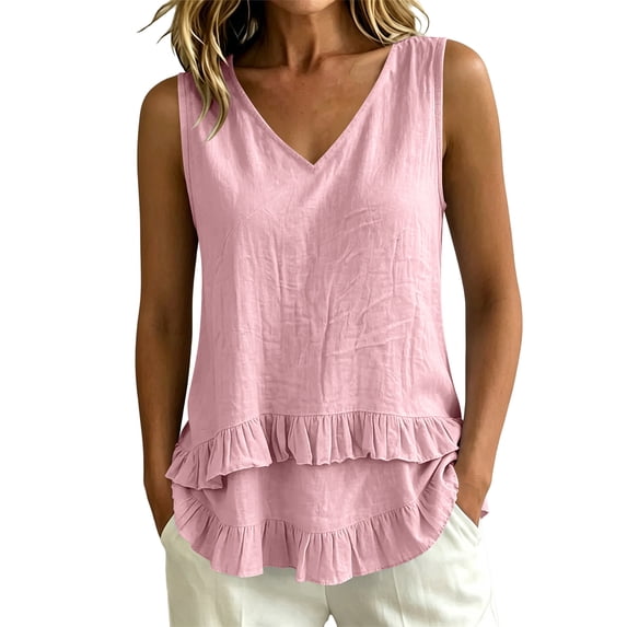 jjayotai Tank Tops for Women Casual V Neck Ruffle Hem Babydoll Tanks Sleeveless Flowy Peplum Tops