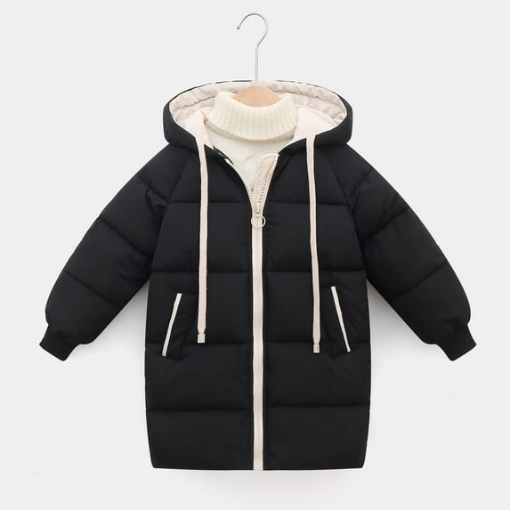 jjayotai Thicken Warm Kids Down Coat Winter Hooded Long Boys Girls Cotton Down Jackets Outerwears Children Clothing Black 7-8 Years