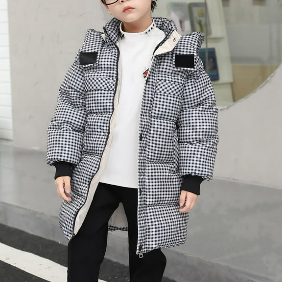 jjayotai Thicken Warm Kids Down Coat Winter Hooded Long Boys Girls Cotton Down Jackets Outerwears Children Clothing Black 7-8 Years
