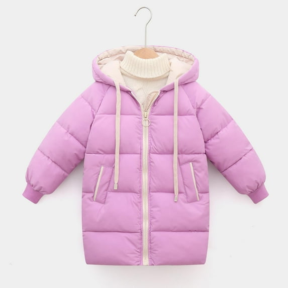 jjayotai Thicken Warm Kids Down Coat Winter Hooded Long Boys Girls Cotton Down Jackets Outerwears Children Clothing Purple 6-7 Years