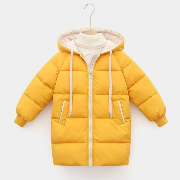 jjayotai Thicken Warm Kids Down Coat Winter Hooded Long Boys Girls Cotton Down Jackets Outerwears Children Clothing Yellow 9-10 Years