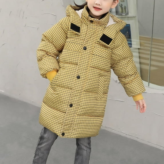 jjayotai Thicken Warm Kids Down Coat Winter Hooded Long Boys Girls Cotton Down Jackets Outerwears Children Clothing Yellow 9-10 Years
