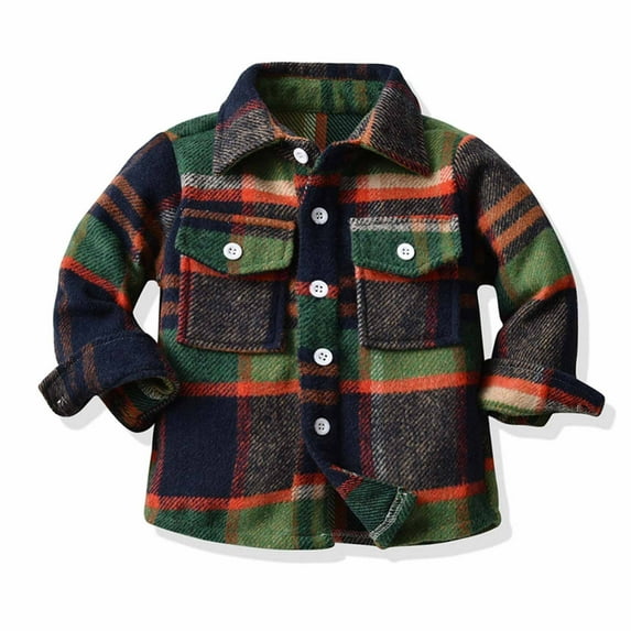 jjayotai Toddler Flannel Shirt Jacket Plaid Long Sleeve Lapel Button Down Shacket Kids Boys Girls Shirts Coats Fall Tops Green 12-18 Months