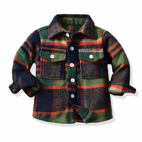 jjayotai Toddler Flannel Shirt Jacket Plaid Long Sleeve Lapel Button Down Shacket Kids Boys Girls Shirts Coats Fall Tops Green 3-4 Years