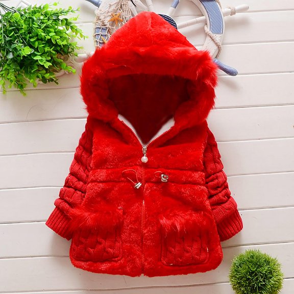 jjayotai Toddler Kids Baby Girl Winter Jacket Warm Coat Thick Outwear Hooded Snowsuit Red 1-2 Years