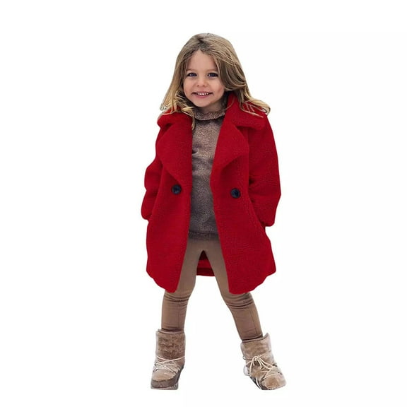 jjayotai Toddler Kids Girls Fleece Jacket Coat Fall Winter Warm Coat Outerwear Jacket Red 18-24 Months