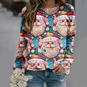 jjayotai Ugly Christmas Sweatshirts for Women, Plus Size Cute Funny 3D Digital Printed Xmas Pullover Tops Crewneck Christmas Sweater Shirts Light Blue L