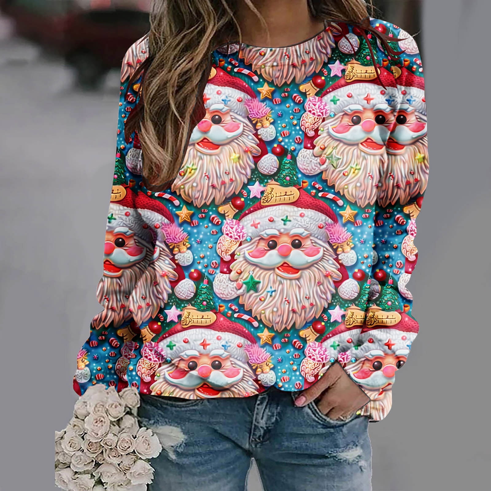 Sexy Pink Blue Tie Dye Christmas Pullover Ugly Sweater Sweatshirt main image 0