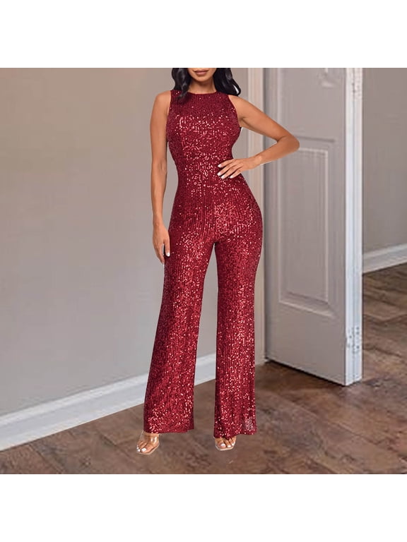 Women Cocktail Party Romper, Fashion Sequin Clubwear Jumpsuit Sexy Off Shoulder Sleeveless Bodycon Rompers Overalls Wine XL