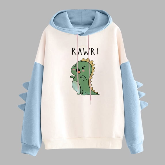jjayotai Women Dinosaur Print Hooded, Drawstring Sweatshirt Pullover Fal Sweatshirt Hooded Sweater