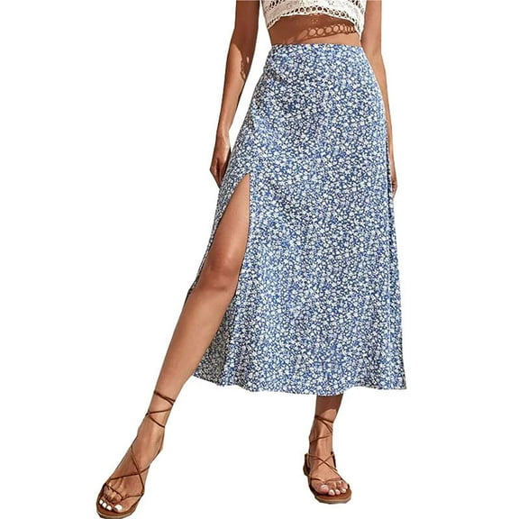 jjayotai Women Skirt Fashion Women Summer Floral Printing Split Casual Ruched Sexy Waist Skirts