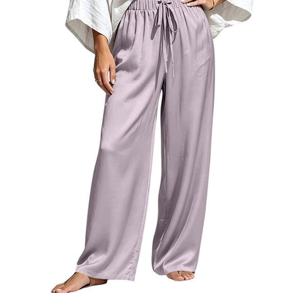 jjayotai Women Wide Leg Pants Elastic High Waisted Drawstring Palazzo Pants Flowy Beach Outfits Work Business Casual Trousers