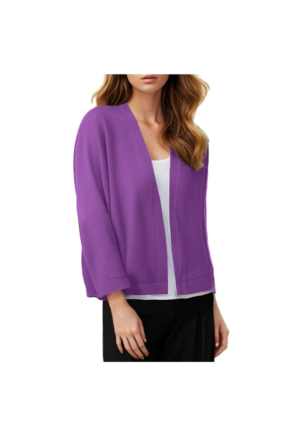 Women's 3/4 Sleeve Cropped Cardigan, Lightweight Open Front Bolero Short Shrugs Casual Comfy Solid Fall Cover Ups