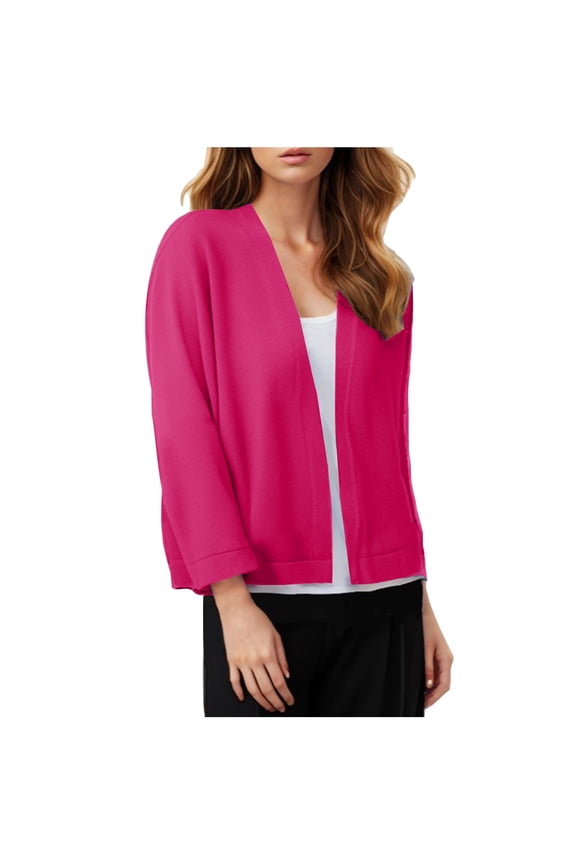 Women's 3/4 Sleeve Cropped Cardigan, Lightweight Open Front Bolero Short Shrugs Casual Comfy Solid Fall Winter Cover Ups