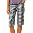 thumbnail image 1 of jjayotai Women's Casual Summer Bermuda Shorts Plaid Elastic Waist Shorts Button Deco Knee Length Long Shorts with Pockets, 1 of 6