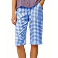 thumbnail image 1 of jjayotai Women's Casual Summer Bermuda Shorts Plaid Elastic Waist Shorts Button Deco Knee Length Long Shorts with Pockets, 1 of 6