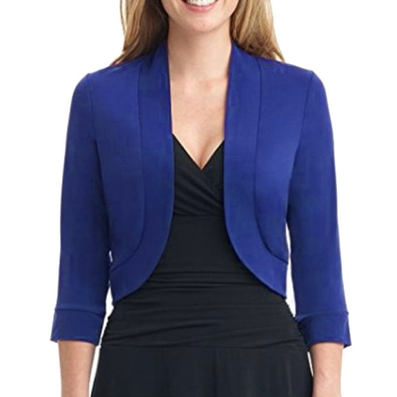 jjayotai Women's Cropped Blazer, Casual Business 3/4 Sleeve Collarless Open Front Cardigans Work Jacket Short Shrug Tops