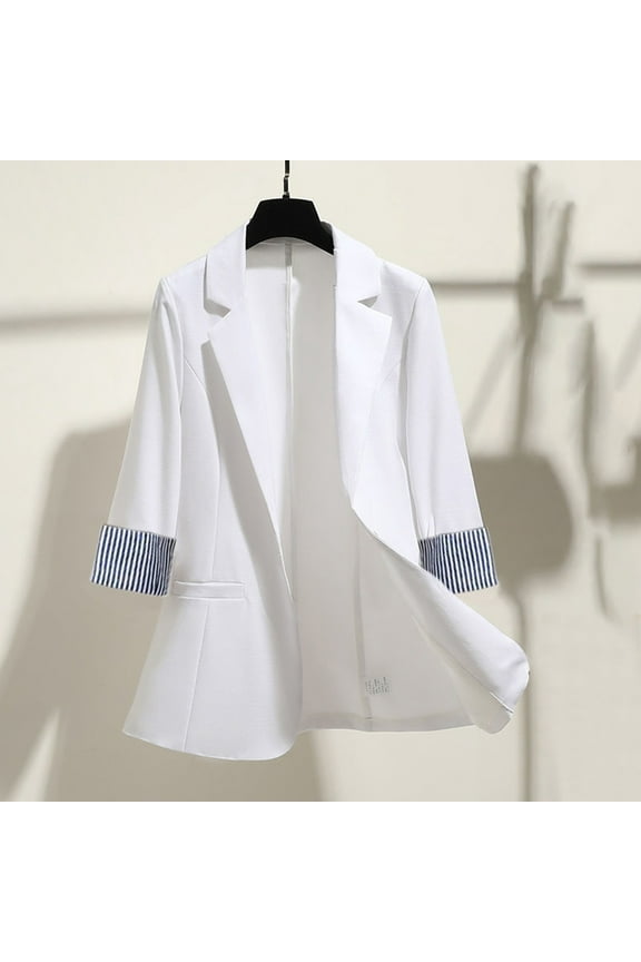 Women's Cropped Blazer Jacket, Fashion 3/4 Sleeve Single Button Cardigan Suit Coat Lapel Open Front Solid Cardigans Top