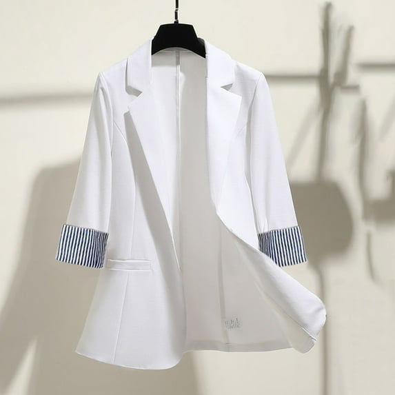 jjayotai Women's Cropped Blazer Jacket, Fashion 3/4 Sleeve Single Button Cardigan Suit Coat Lapel Open Front Solid Cardigans Top